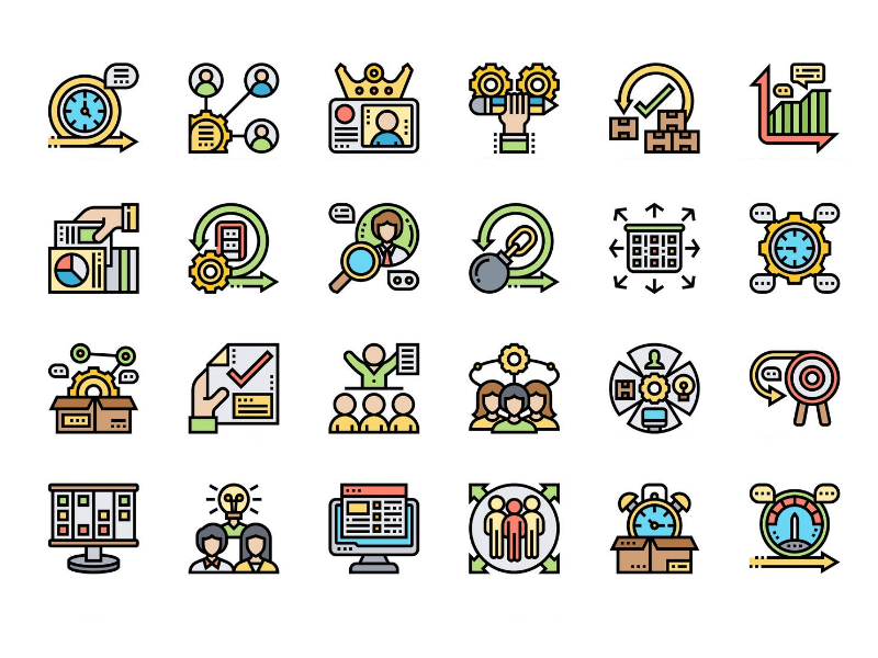 ícones correspondentes a diferentes métodos ágeis de gestão